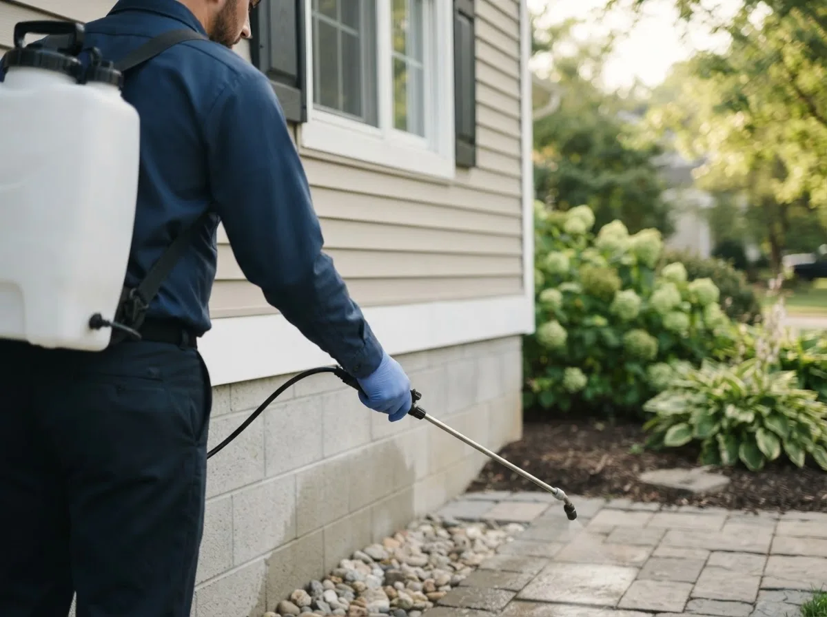 Pest control technician inspecting a home in Struthers, OH
